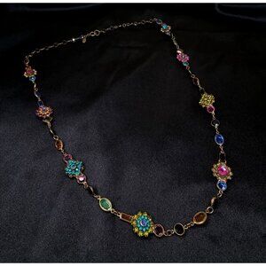 Rare Find Vintage Sorrelli Long Necklace With Multi-Color Crystals & Unique Bron
